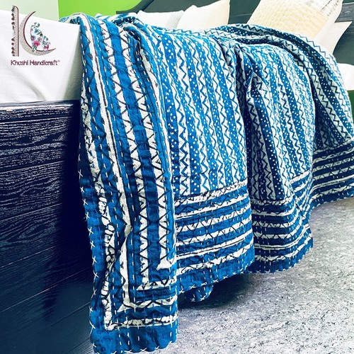 Zig-zag Pattern Kantha Bedspread Eco-friendly Bed Cover