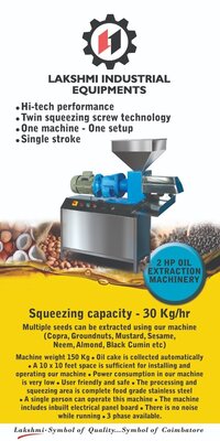Peanut Oil Extraction Machine - Stainless Steel | 30 Kg/hr Capacity, Semi-automatic Operation, 1-year Warranty, User-friendly Design