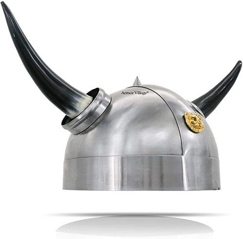 B07w8h3fl8 Steel Viking Warrior Armor Barbarian Medieval Helmet W/buffalo Horns And Brass Trim, 8.5"