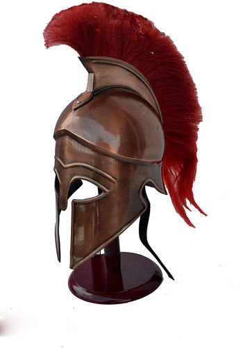 B083DVGBY7 Bronze Medieval Greek Corinthian Helmet Red Plume Armor Knight Spartan Helmet with Free Brass Telescope Or Spyglass Handheld Telescope W/Wooden Box