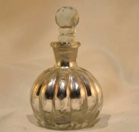 Antique Silver Polished Glass Perfume Bottle