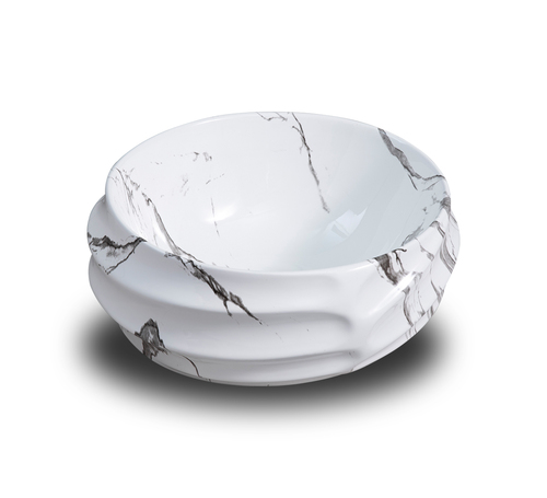 White Rounded Ceramic Table Top - 455x385x170mm | Smooth Glossy Finish, Decorative Design, Deck Mounted Installation, Easy to Clean