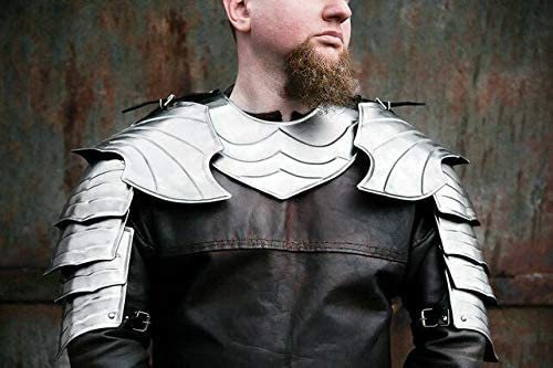 Steel B07Rxxgxfm Medieval Elf Cosplay Shoulder Armor, Pair Of Pauldrons And Metal Gorget, Elven (Steel)