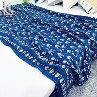 Indigo Hand Work Kantha Quilt Twin Kantha Coverlet Throw