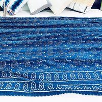 Wholesale Indigo Block Printed Cotton Kantha Bed Cover