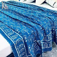 Wholesale Indigo Block Printed Cotton Kantha Bed Cover