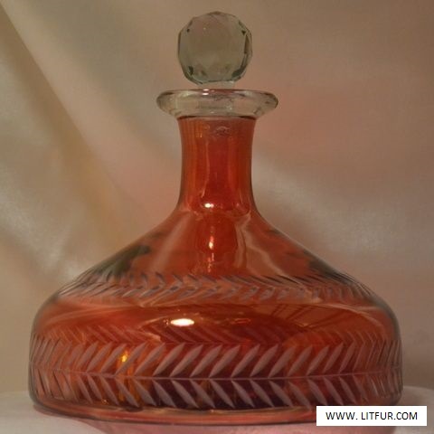 Vintage Hand Painted Silver Overlay Purple Cruet Glass Decanter Stopper Scenery