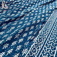 Indigo Colored Nature Printed Kantha Bed Spread