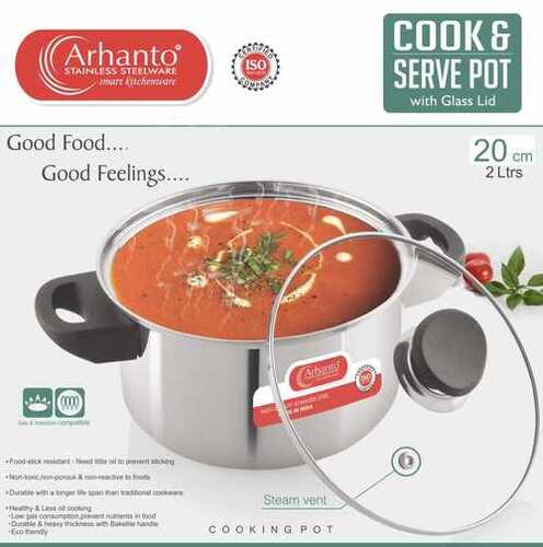 STAINLESS STEEL CCOK and SERVE POT s.s lid 2.5 LTR 22CM