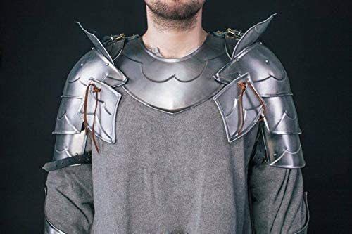 Steel B07Nrs1Sz7 Medieval Knight Armor Set Of Metal Pauldrons And Gorget Larp Props Shoulder (Steel)