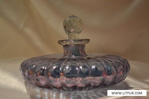 Vintage Hand Painted Silver Overlay Purple Cruet Glass Decanter Stopper Scenery