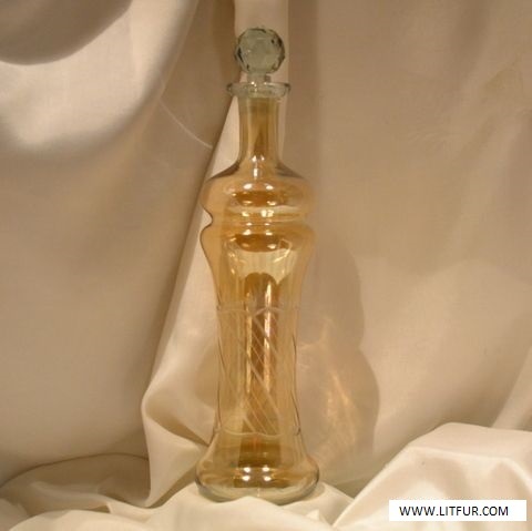 Clear Cut Glass Amber Long Tall Vintage Glass Decanter