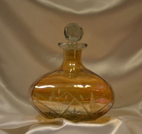 Vintage Glass Round Decanter Amber