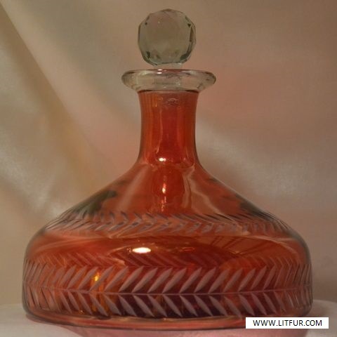 Vintage Hand Painted Silver Overlay Purple Cruet Glass Decanter Stopper Scenery