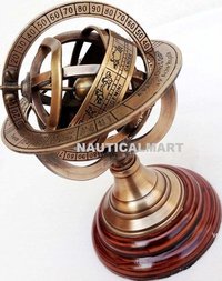 Metal Nauticalmart 5" Nautical Brass Armillary Sphere World Globe Rosewood Base Table Decor