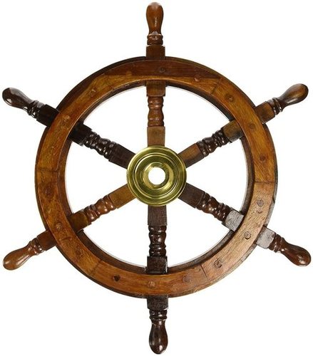 Brown Ectoria Ship Wheel Wooden: Pirate Boat Wheel Nautical Fishing (15" Diameter)