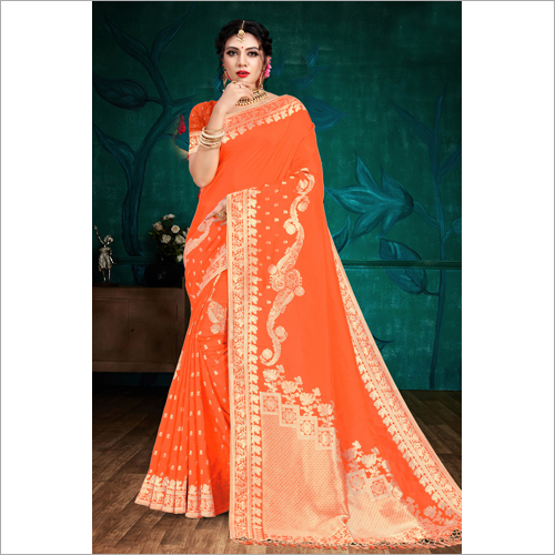 Banarasi Orange Viscose Saree
