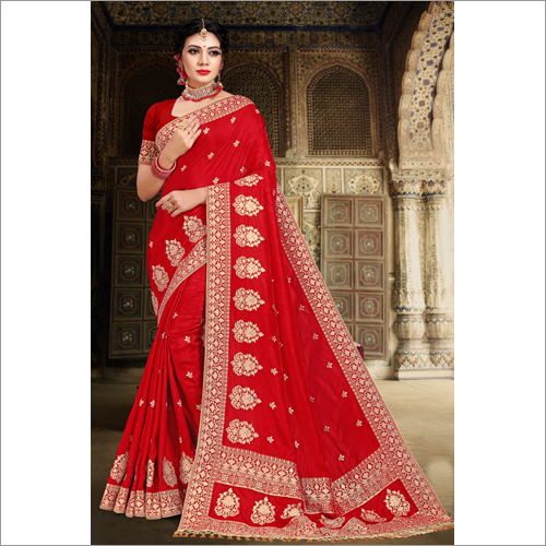 Banarasi Party Wear Red Viscose Saree