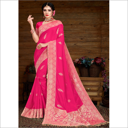 Banarasi Pink Viscose Saree
