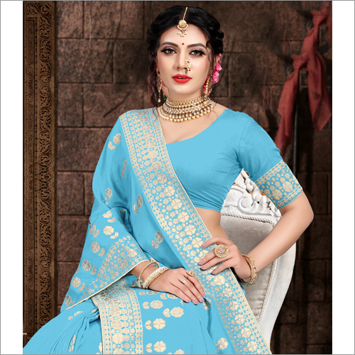 Banarasi Sky Blue Viscose Saree