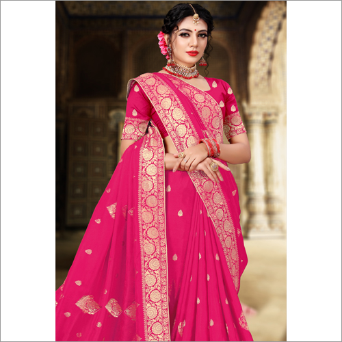 Banarasi Designer Pink Viscose Saree