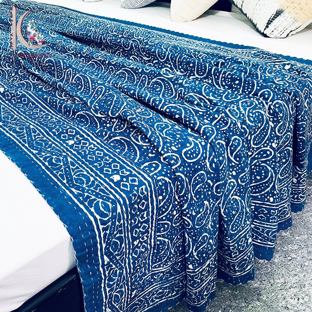 Dabu Print Kantha Quilt Kantha Bed Throw