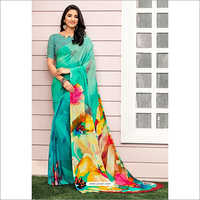 Splendid Aqua Mint Digital Printed Crepe Saree