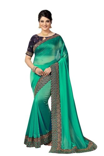 Satin Embroidery Saree - 5.50 Mtrs Length, Rich Orange & Red Tones | Resham Work, Dupion Silk Unstitched Blouse Piece