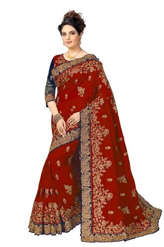 Silk Heavy Embroidery Saree for Bridal