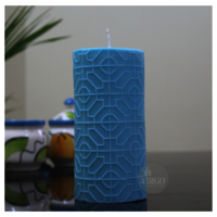 Embossed Geometric Pattern Scented Pillar Candle Turquoise Blue Color