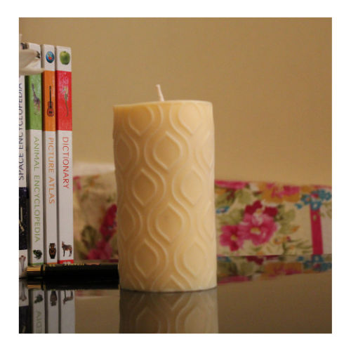 Embossed Pillar, Leaf, Ivory, Sandalwood