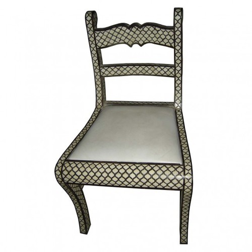 Bone Inlay Chair - Wood Material, 36x22x16 cm | Antique Handmade, Geometric Design, Indoor Decorative Furniture