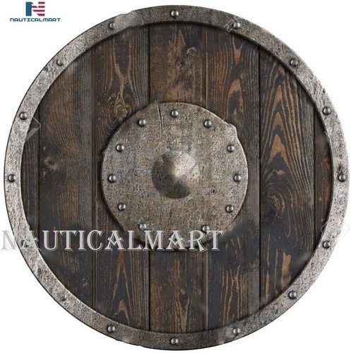 Iron B0811Kpszb Nautical-Mart Aged Wood Viking Shield Old Wooden Vikings Shield - Sca/Larp/Norse/Norway/Antique/Armor