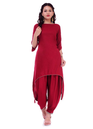 Rayon Remtex Women Kurta Dhoti Maroon