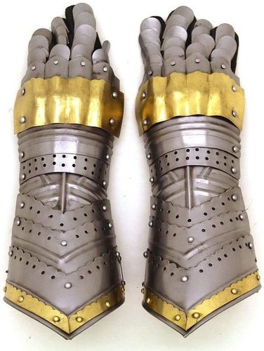 Iron B07Kyykbfh Metal Gothic Knight Style Gauntlets Fully Functional Armor Gloves (Gold)