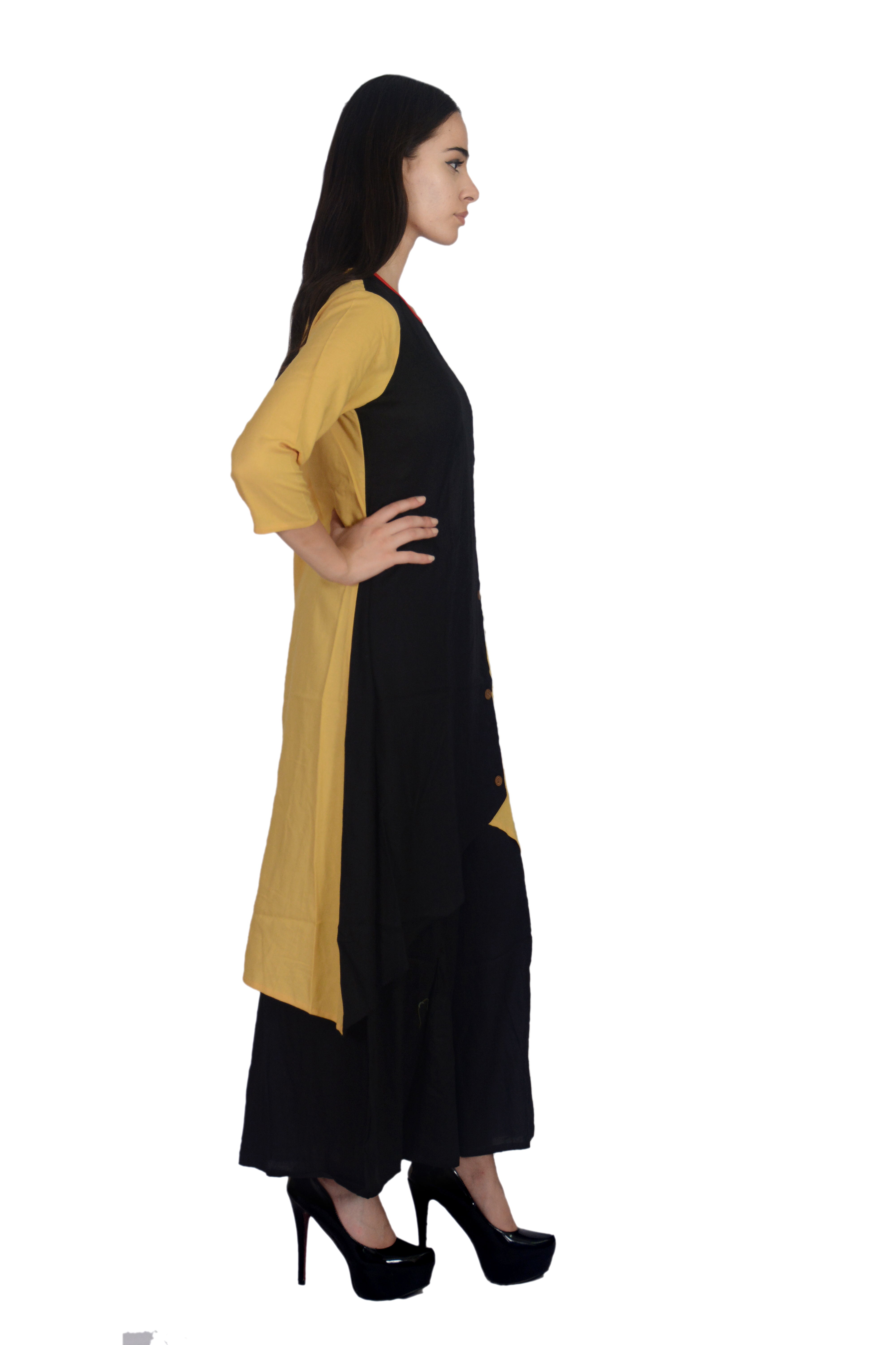Remtex Women Kurta  Black Cream