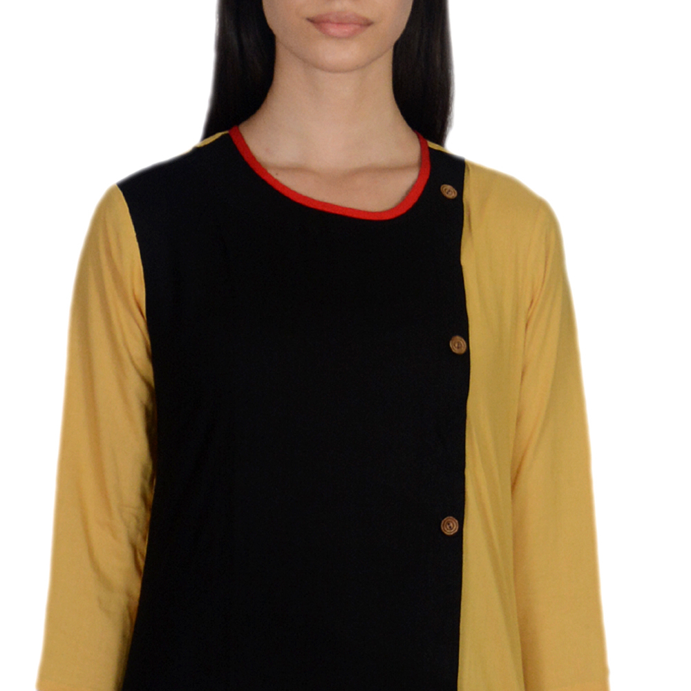 Remtex Women Kurta  Black Cream