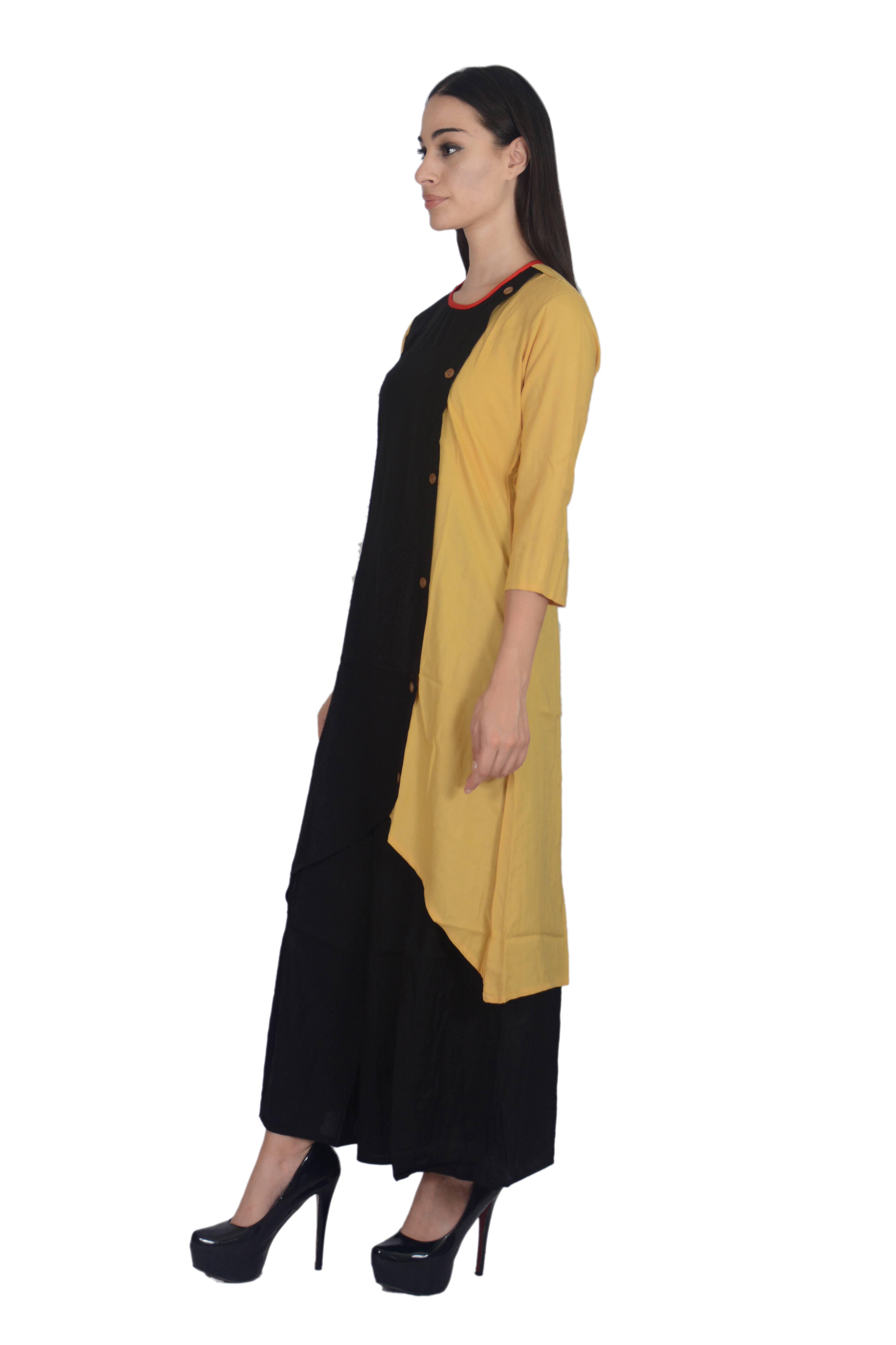 Remtex Women Kurta  Black Cream