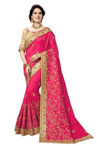 Purple Satin Embroidery Work Saree