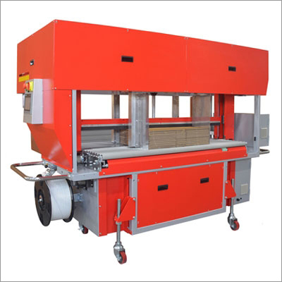 Tandem High Speed Corrugated Strapper with Integrated Squaring System
