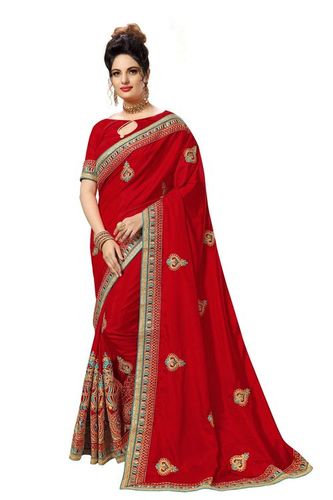 Traditional Silk Embroidery Work Saree