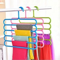 5 Layer Pants Clothes Hanger Wardrobe Storage Organizer Rack (Multi Color)