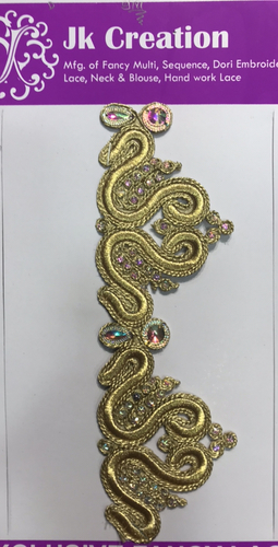 Code Dori Lace - 9 Mtr Length, Polyester & Cotton Blend Fabric | Embroidered Pattern with Stone Decoration