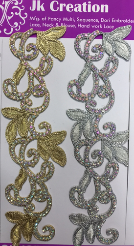 Code Dori Lace - 9 Mtr Embroidered Gold Code Dori with AV Diamond and Cutwork Lace | Cotton and Polyester Blend, Elegant Decoration Material