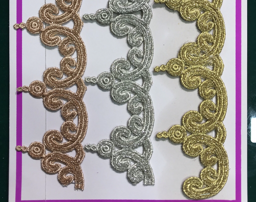 Chemical Glitter Dori Lace - 9 Mtr Length, Embroidered Polyester Fancy Lace with Decorative Glitter Finish