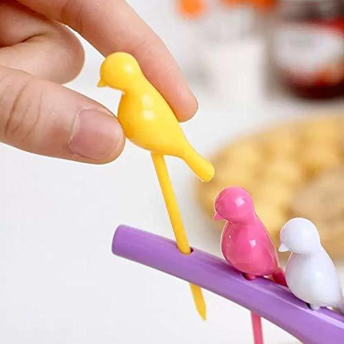 High Quality Plastic Bird Fruit Fork for Vegetable Fruits and Salad Plastic Fruit Fork Set with Stand, 6-Pieces