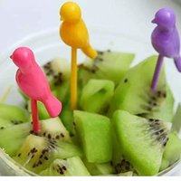 High Quality Plastic Bird Fruit Fork for Vegetable Fruits and Salad Plastic Fruit Fork Set with Stand, 6-Pieces