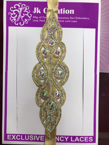 Embroidery Code Dori - Polyester Cotton Lace, Diamond Belt Embellished, Stone Decorated