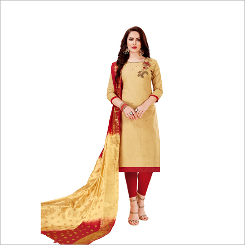 Slub Cotton Hand Embroidered Dress Material