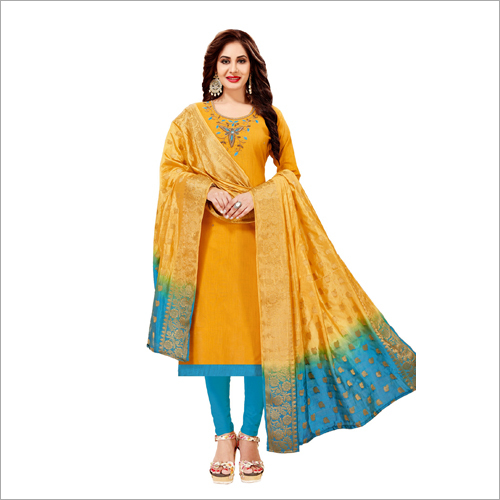 Designer Slub Cotton Hand Embroidered Dress Material